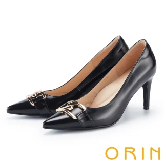 【ORIN】質感造型飾釦真皮尖頭高跟鞋(黑色)