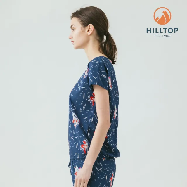 【Hilltop 山頂鳥】抗UV吸濕快乾彈性印花短袖上衣 女款 藍色印花｜PS06XF66ECEZ