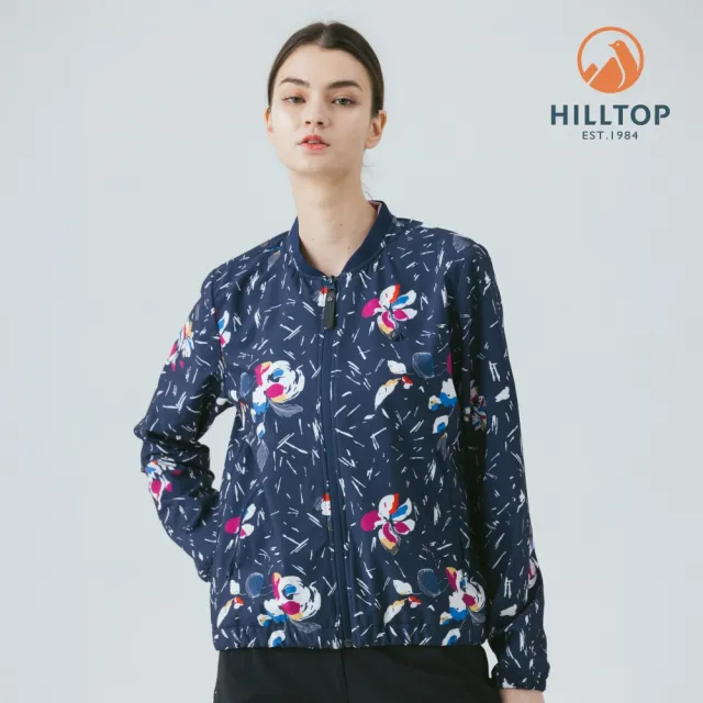 【Hilltop 山頂鳥】施華洛世奇水鑽超潑水抗UV輕量印花夾克彈性外套 女款 藍｜PS02XFG0ECEZ