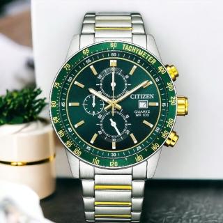 【CITIZEN 星辰】限量 賽車三眼計時手錶 男錶 綠色 44mm 禮物 推薦(AN3689-55X)
