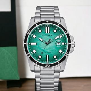 【CITIZEN 星辰】Eco-Drive光動能 大三針手錶 男錶 綠色 禮物 推薦(AW1816-89L)