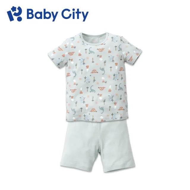 【BabyCity娃娃城 官方直營】美棉短袖肩開套裝-侏儸紀恐龍(110-130cm)