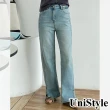 【UniStyle】拖地牛仔長褲 韓版顯瘦小開叉窄版直筒褲 女 UP8519(淺藍)