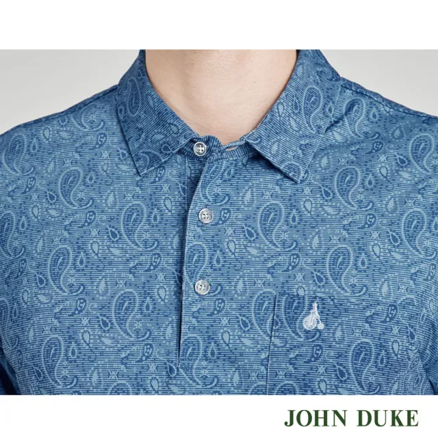 【JOHN DUKE 約翰公爵】男裝 吸濕速乾抗UV襯衫領印花胸袋短袖POLO衫_藍(20-4V2835)