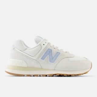 【NEW BALANCE】女 休閒鞋 運動 經典 復古 B楦 NB 574 緩震 麂皮 淺灰白 淺藍(WL574QA2)