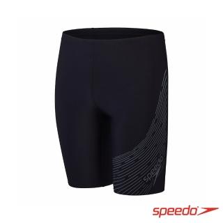 【SPEEDO】男孩 運動及膝泳褲 Medley Logo(黑/炭灰)
