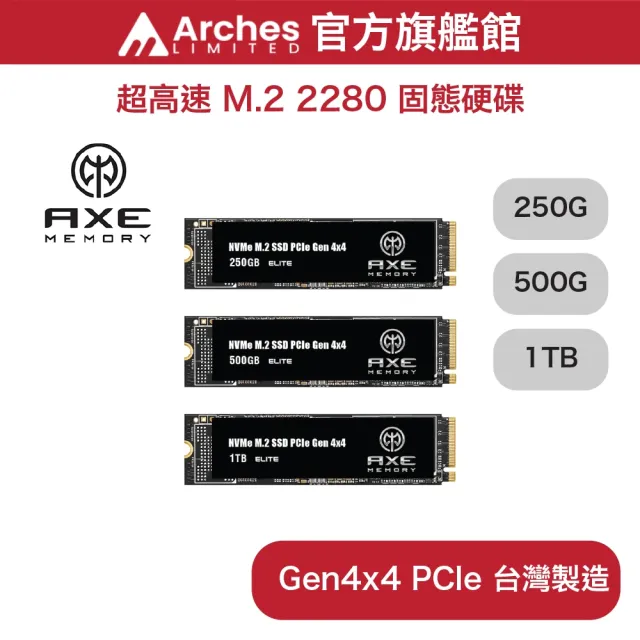 【AXE MEMORY】M.2 2280 固態硬碟 Elite Internal SSD Gen4 PCIe NVMe(500GB-台灣製 讀：4500M/寫：1900M)