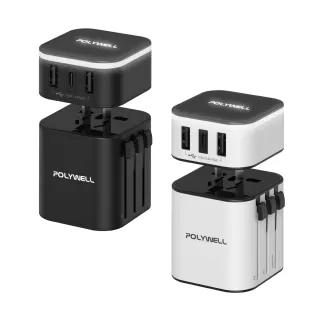 【POLYWELL】雙USB+Type-C多國旅行充電頭(2A1C 國際電壓 旅行必備)