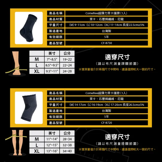【Comefree】超彈力萊卡護踝/單入裝(添加石墨烯纖維/台灣製造)