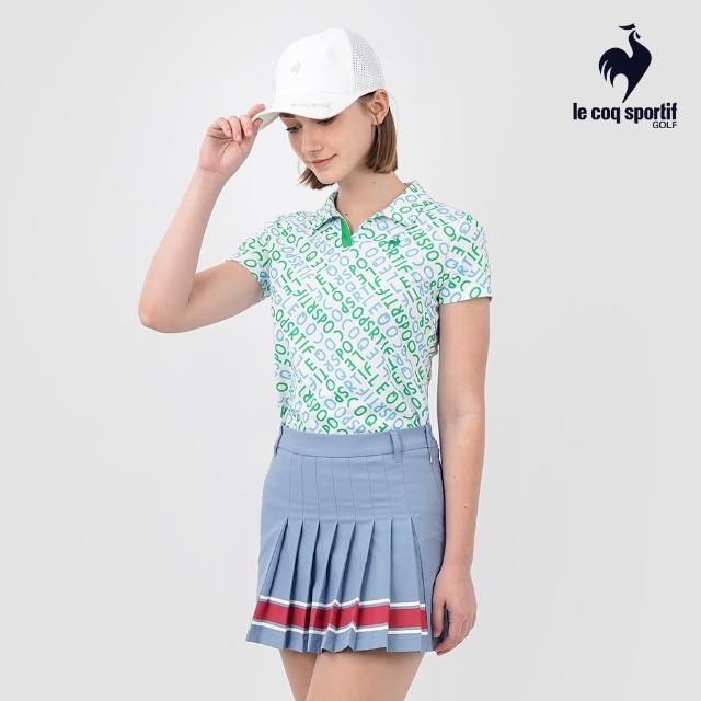 【LE COQ SPORTIF 公雞】官方直營 高爾夫系列 女款藍x綠輕量舒適滿版LOGO短袖POLO衫  QLT2T212