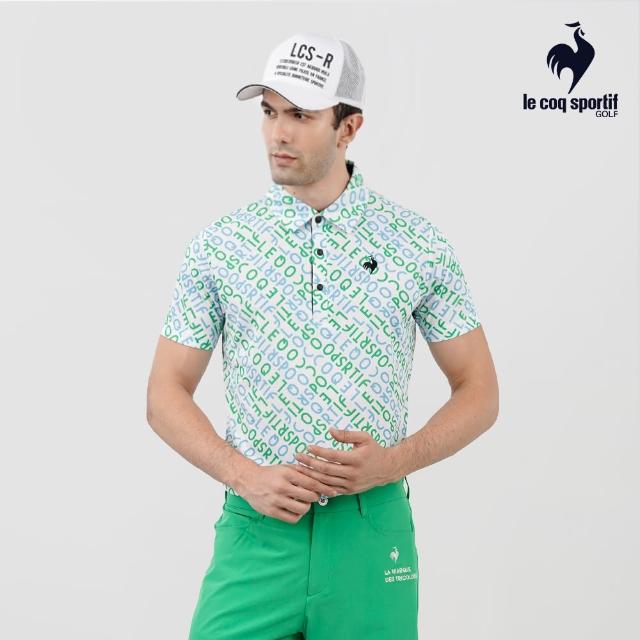 【LE COQ SPORTIF 公雞】官方直營 高爾夫系列 男款藍x綠輕量舒適滿版LOGO短袖POLO衫 QGT2T213