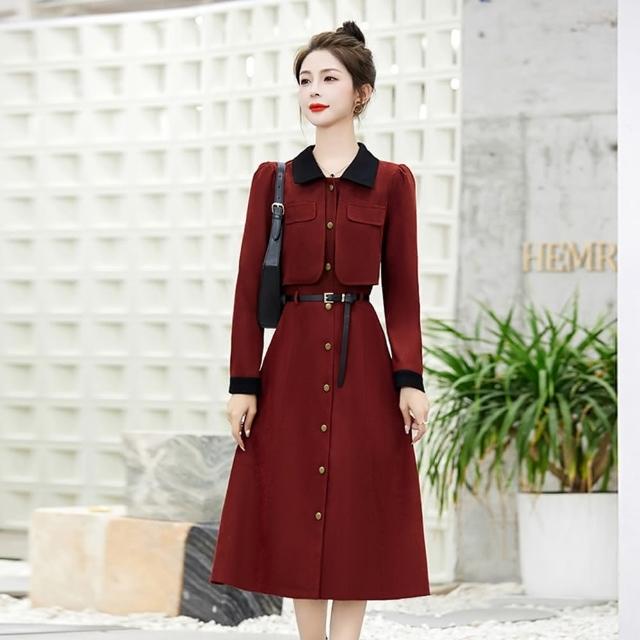 【巴黎精品】現貨+預購 洋裝連身長裙(法式商務襯式連衣女裙子2色v1ba94)