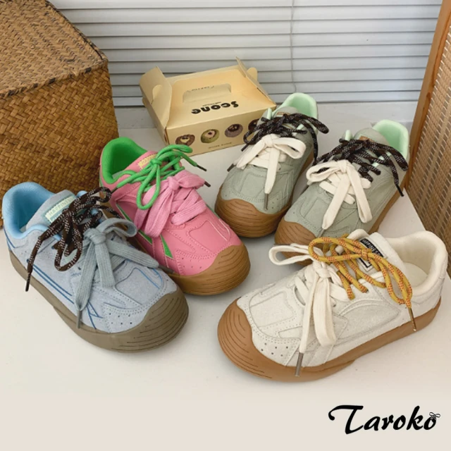 TarokoTaroko 日式原宿雙彩圓頭綁帶平底休閒鞋(4色可選)
