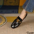 【Taroko】金屬扣飾復古風方頭粗跟樂福鞋(2色可選)