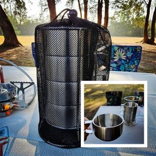 【May Shop】兩入組 304不鏽鋼中空隔熱小湯碗咖啡杯 含底座(4杯一組)