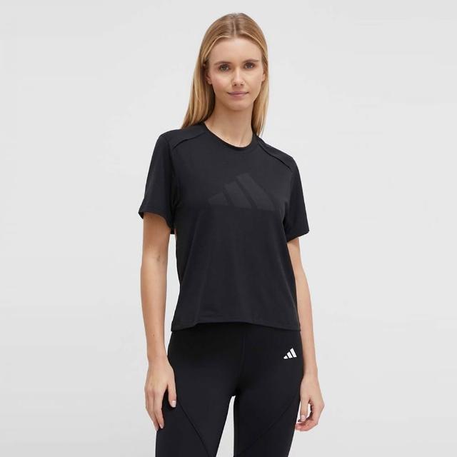 【adidas 愛迪達】上衣 女款 短袖上衣 運動 POWER BL TEE 黑 IT2169(S2535)