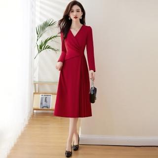 【巴黎精品】現貨+預購 洋裝連身長裙(名媛風V領禮服連衣女裙子2色v1ba127)
