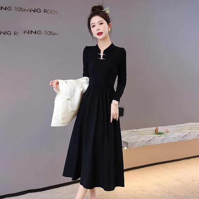 【巴黎精品】現貨+預購 洋裝連身長裙(長版素色立裁連衣女裙子v1ba43)