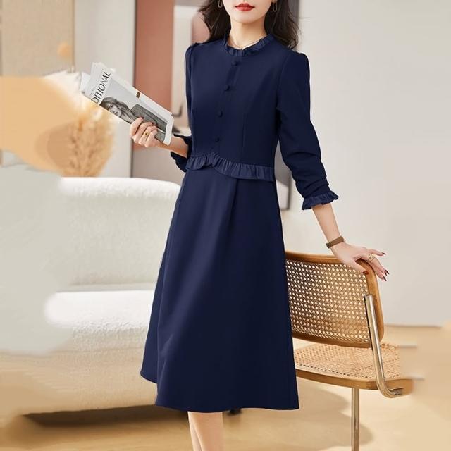 【巴黎精品】現貨+預購 洋裝連身長裙(立裁花瓣立領連衣女裙子3色v1ba47)