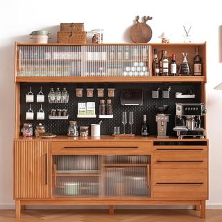 【Taoshop 淘家舖】HN 日式原木無印風 洞洞板高櫃酒櫃 多功能餐邊櫃JM-M9089(150*45*175cm不含電力軌道)