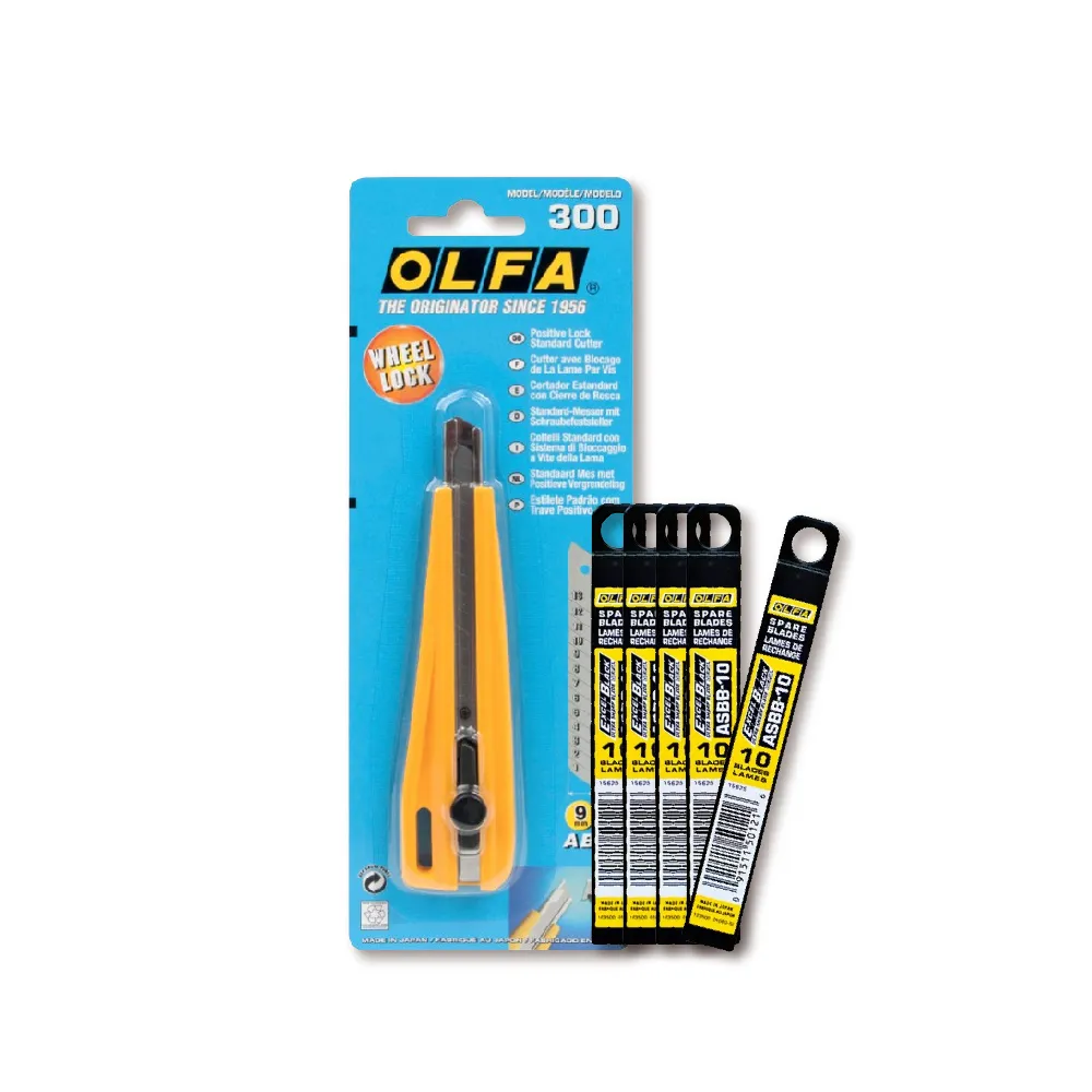 【OLFA】職人用小型美工刀300型(含45度黑刀片100片)