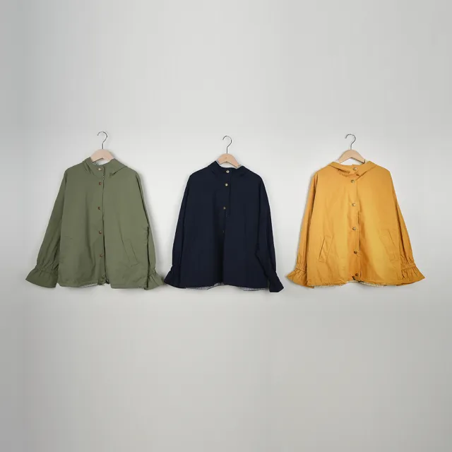 【Dailo】縮口袖連帽棉質休閒長袖外套(黃 綠 藍)