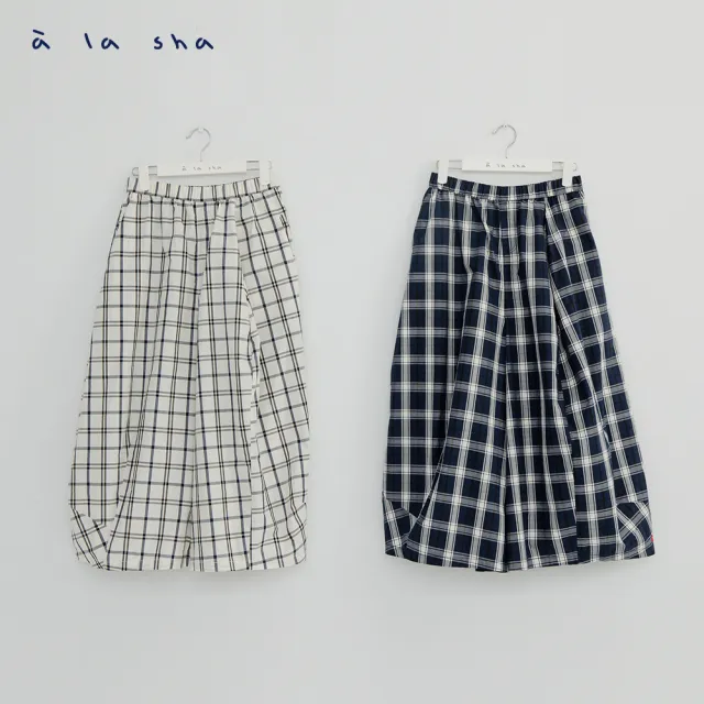 【a la sha】打摺造型球狀格子褲裙