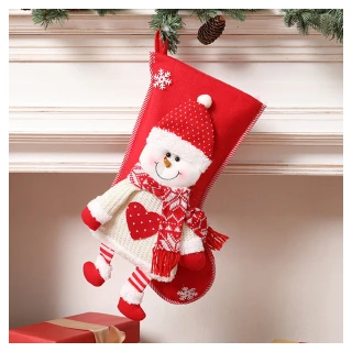 【摩達客】超可愛紅心毛線雪人紅白聖誕襪(聖誕襪)
