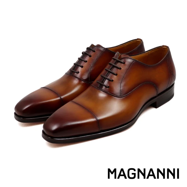 MAGNANNIMAGNANNI 質感刷色壓線紋橫飾綁帶牛津鞋 棕色(25436-CUE)
