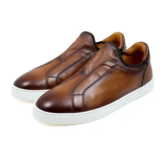 【MAGNANNI】質感刷色真皮縫線懶人休閒鞋 棕色(25613-LENO)
