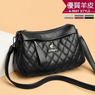 【艾美時尚】女包 側揹包 真皮包 菱格羊皮軟面肩背方包(6色.現貨+預購)