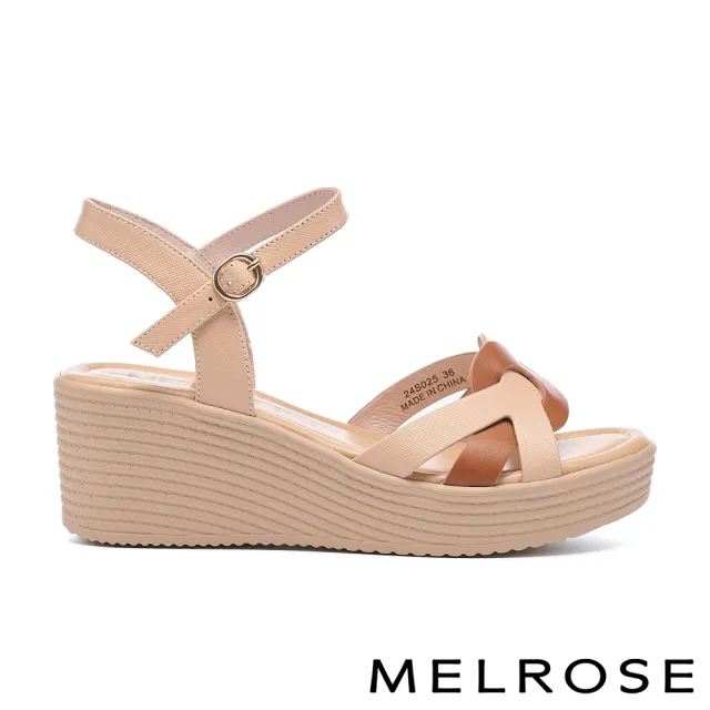 【MELROSE】美樂斯 夏日輕旅 艷夏日常編織交錯造型真皮厚底涼鞋(棕)