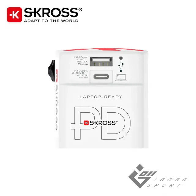 【瑞士Skross】旅行萬國插頭氮化鎵充電器(65W Type-C/USB PD 1A1C 萬國插 旅行 充電器 旅充 插座)