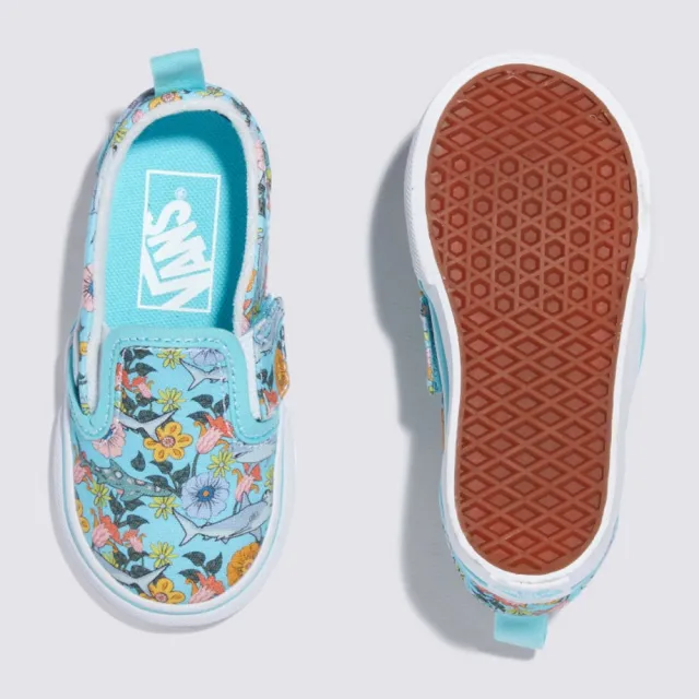 【VANS 官方旗艦】Slip-On V 小童款淺藍色海洋花朵圖案滑板鞋/休閒鞋