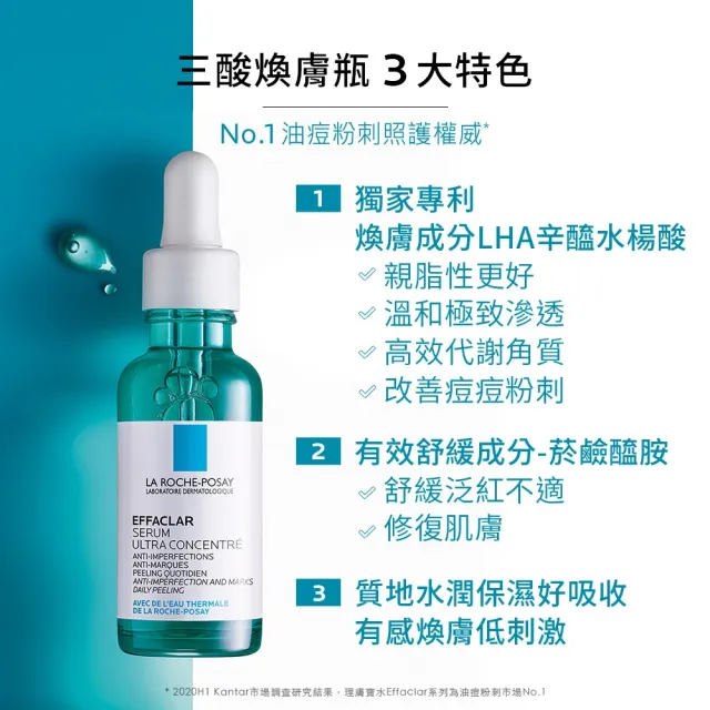 【理膚寶水】油痘防曬必備組★極效三重酸煥膚精華30ml+全護極致抗油光防曬亮白乳 UVA PRO 30ml_B