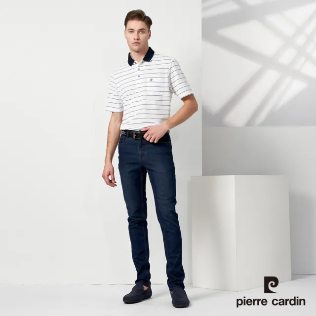 【pierre cardin 皮爾卡登】網路獨家 男款 吸濕排汗簡約條紋商務短袖POLO衫-白色(7237267-90)