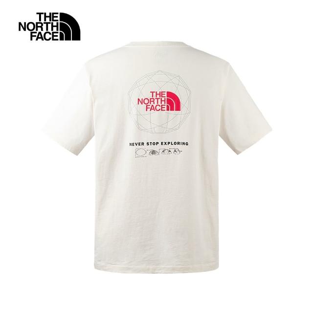 【The North Face 官方旗艦】【情侶款】北面男女款米白色純棉品牌LOGO帳篷印花短袖T恤｜8CSUQLI(上衣/LOGO)