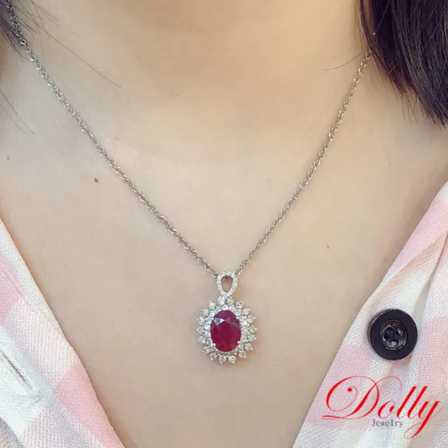 【DOLLY】3克拉 緬甸紅寶石18K金鑽石項鍊