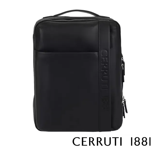 【Cerruti 1881】義大利頂級小牛皮後背包(黑色 CEZA06594M)