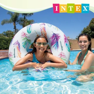 【INTEX】熱帶風格雙握把充氣泳圈-直徑97cm 3款可選 適9歲以上(58263)