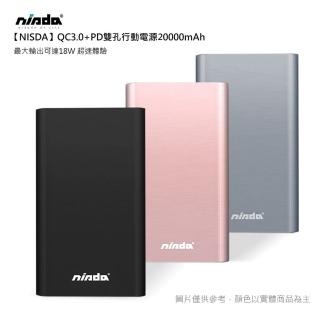 【NISDA】QC3.0+PD雙孔 18W快充大容量行動電源20000mAh(支援所有快充協議)