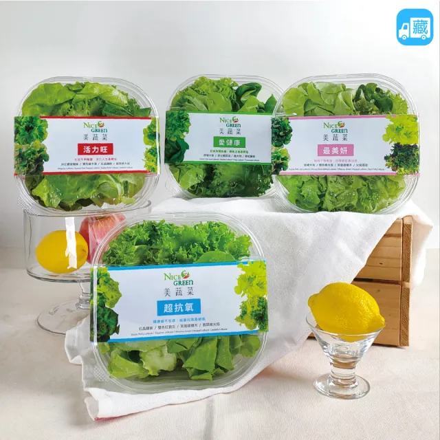 【NICE GREEn 美蔬菜】美蔬菜4盒+藥膳湯包4包+萵苣饅頭2包+地瓜2包(生菜 沙拉 萵苣 水餃 湯包 地瓜)