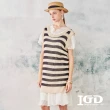 【IGD 英格麗】網路獨賣款-條紋垂墜針織洋裝(卡其)
