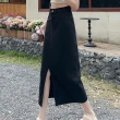 【MsMore】高腰牛仔直筒顯瘦寬鬆韓版開叉半身長裙#121257(黑/藍)