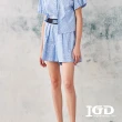 【IGD 英格麗】網路獨賣款-文字印花條紋休閒寬短褲(藍色)