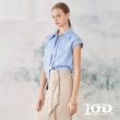 【IGD 英格麗】網路獨賣款-文字印花條紋包袖襯衫(藍色)