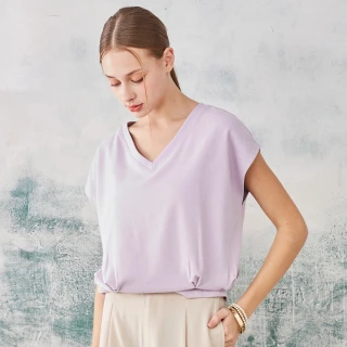 【IGD 英格麗】網路獨賣款-華夫格V領上衣(紫色)