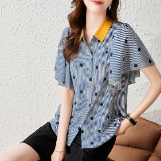 【LANNI 藍尼】★荷葉袖雪紡感圓點上衣(女裝/洋裝/連身裙/長版上衣/休閒/氣質)