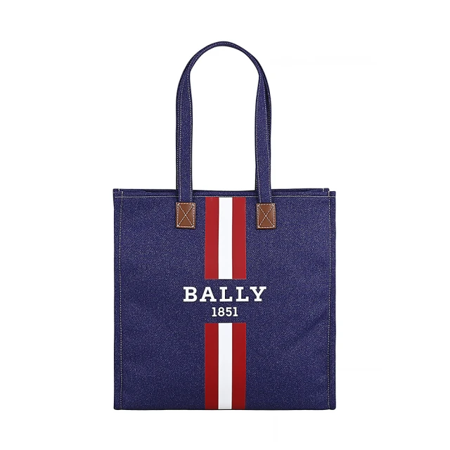 BALLYBALLY BALLY CRYSTALIA NCS字母印花LOGO條紋設計牛仔帆布磁吸式肩背包(牛仔藍)
