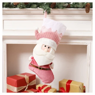 【摩達客】耶誕-夢幻聖誕老公公絨布粉紅聖誕襪(聖誕襪)